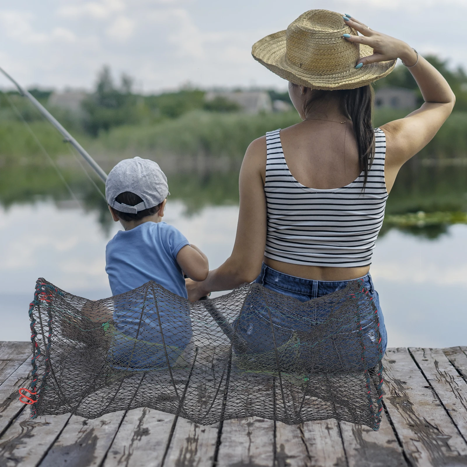 

1Pcs Foldable Fishing Shrimp Trap Foldable Mesh Net Automatic Open Big Size Portable Crab Crawfish Lobster Catcher Cast Net