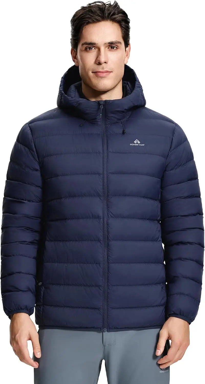 Jaket Puffer Pria Pioneer Camp dengan Hoodie, Ringan, Dapat Dilipat, Hangat, Berinsulasi, Termal, Mantel Musim Dingin, untuk Ski dan Perjalanan