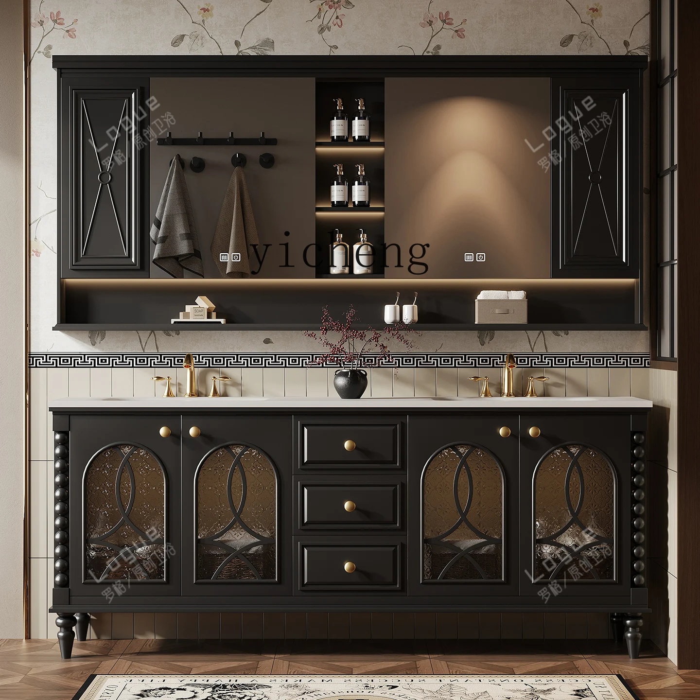 

LX Floor-standing Retro Bathroom Cabinet Set Washroom Sink Cabinet