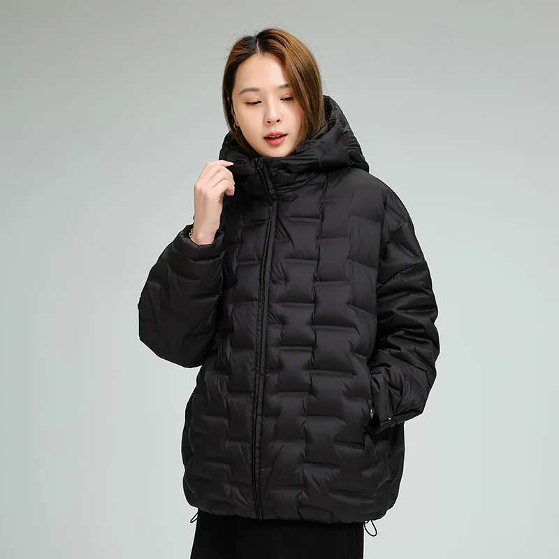 Schinteon Women Light 90% White Duck Down Jacket Casual Loose Over Size Autumn Winter Outwear with Hood Top Quality Coat 2025