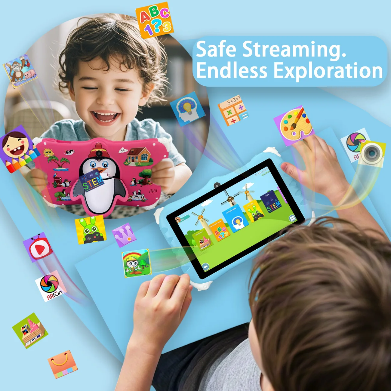 Tablet per bambini Tablet Android 12 Tablet da 7 pollici doppia fotocamera Giocattoli educativi per l'apprendimento Regali per bambini Ragazzi Ragazze (Rosso \ Blu)