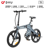 DYU T1 Foldable Adult Electric Bike 250W Electrical Road Bicycle 36V 10Ah E-bike 20 inch Ebike 25 km/h Max Speed