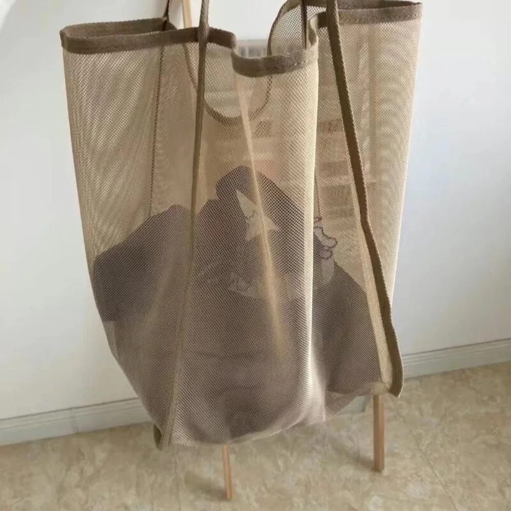 New Fashion INS Style Mesh Shoulder Bag Large Capacity Lightweight Handbag Transparent Beach Mesh Bag