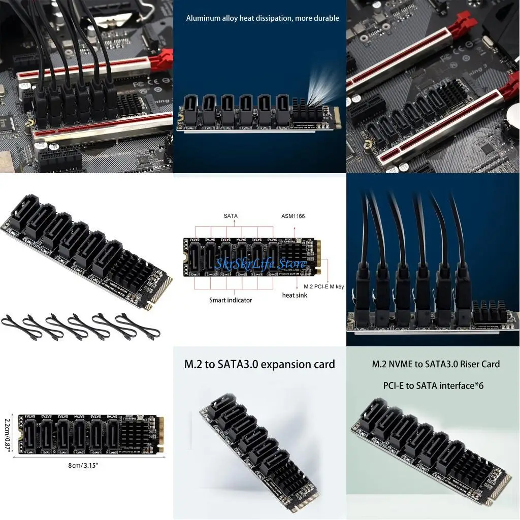

E65E nvme m-key to 6 карта расширения порта 6 Гбит / с ASM1166 для настольного компьютера