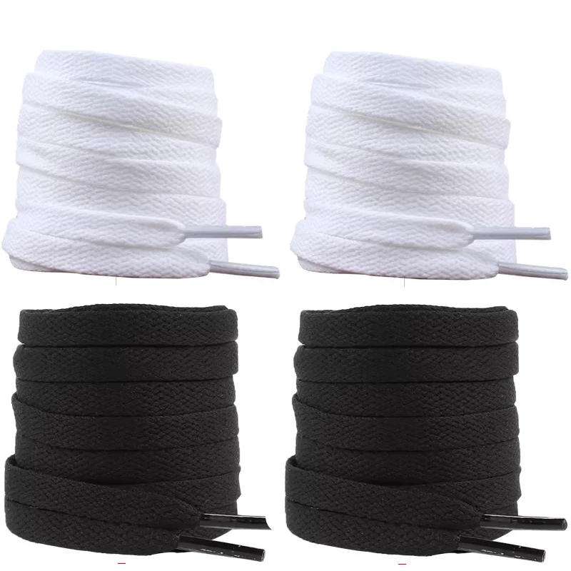 White Black Classic Shoe Laces Solid Color 8mm Wide Flat Shoelace Sneakers Quality Laces 2Pcs/6Pcs/10Pcs