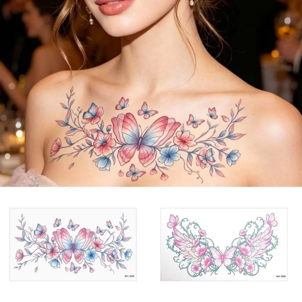 Crown Cross Wing Butterfly Flower Tattoo Stickers Waterproof 3D Texture Floral Body Art Sticker Removable Long Lasting