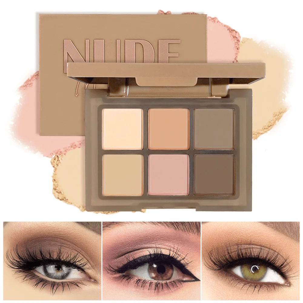 Matte Schimmer-Lidschattenpalette, 6 Farben in Nude-Kaffee-Tönen, hochpigmentiertes, langanhaltendes Make-up.