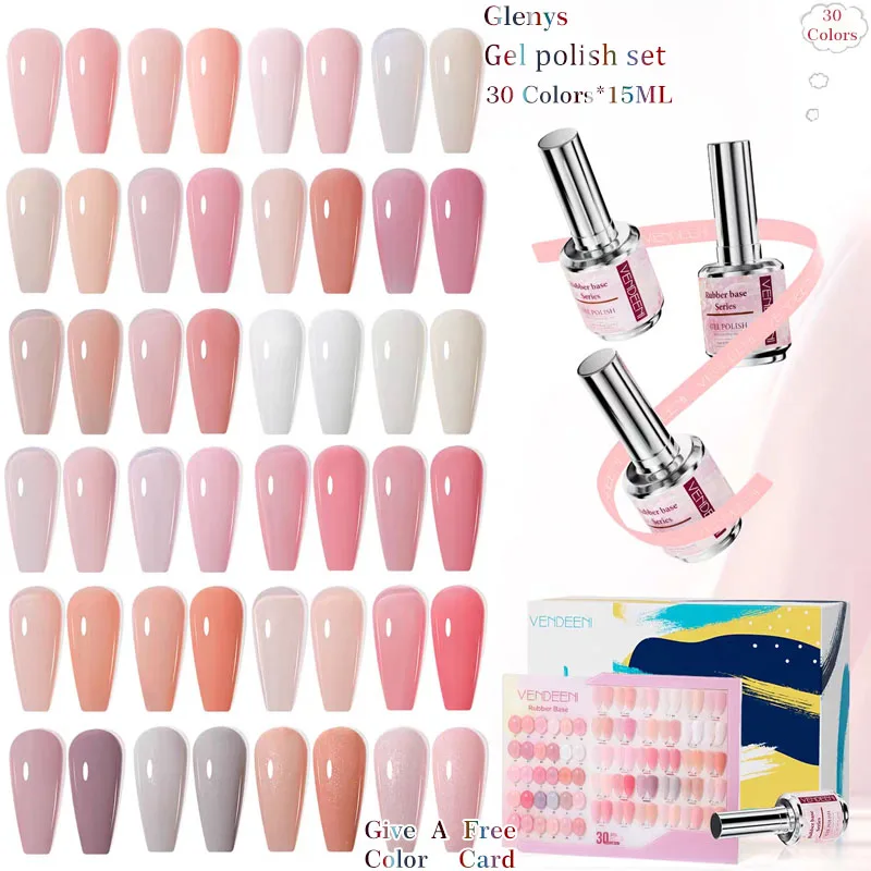 

Glenys 30 Color nail polish Gel Mesh Red Popular Pink Delicate Soak gel Color Matching Card Nail Shop Special Clearcoat Set