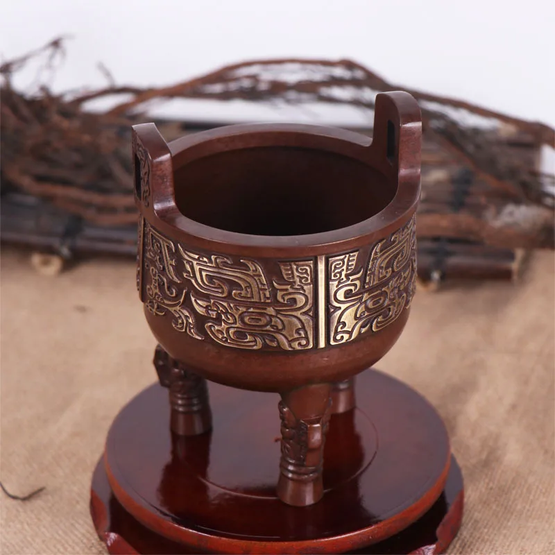 Manufacturer Wholesale All-Copper Antique-Style Bronze Ornaments For Home And Office Decoration, Round Tripod