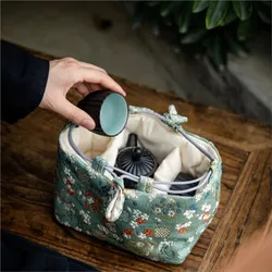 Chinese Vintage 1 Teapot 2 Cups Storage Bag Tea Cozies Travel Handmade Storage Bag Home Multi-function Portable Teapot BagLF389