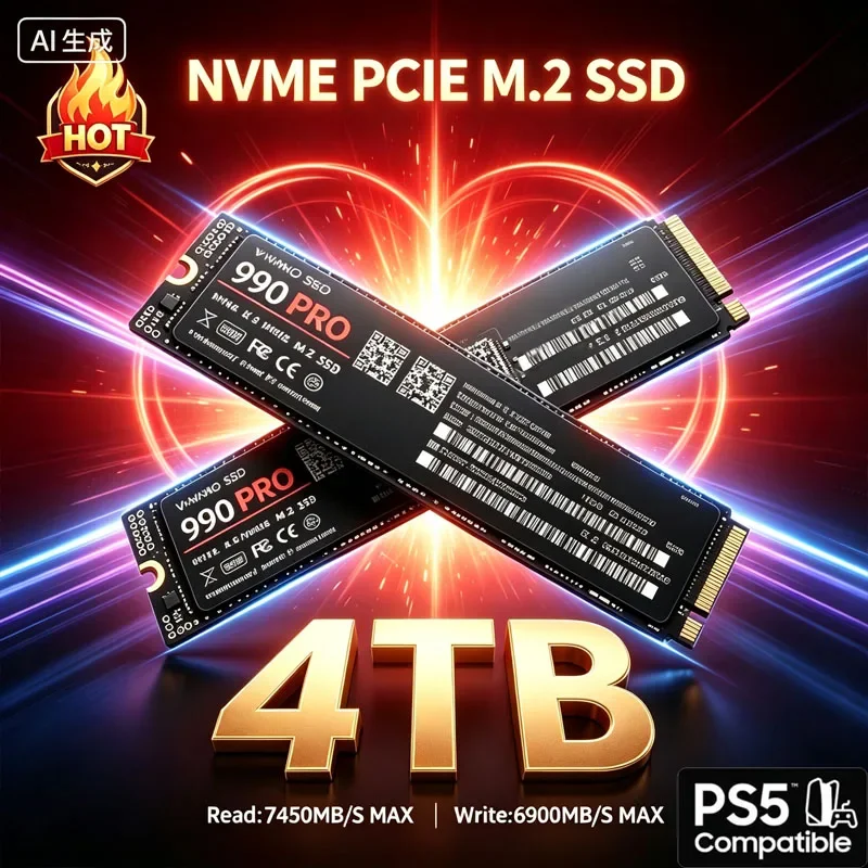 SSD M.2 NVMe 7400MB/s 990 PRO PCIe Gen4.0 X4 TLC 3D NAND 1TB 4TB 2280 Unidade de Estado Sólido Interna para Jogos para PS5 PC Laptop