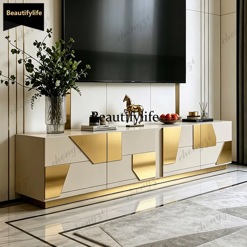 A68Italian light luxury TV cabinet, high-end storage decorative cabinet, stainless steel storage side cabinet