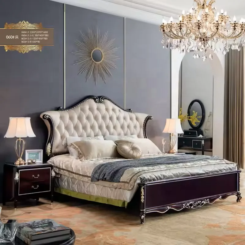 

For French Style Luxury Vintage King Size Bed, Elegant Bedroom Furniture Set, High-End Vintage Sleep Furniture