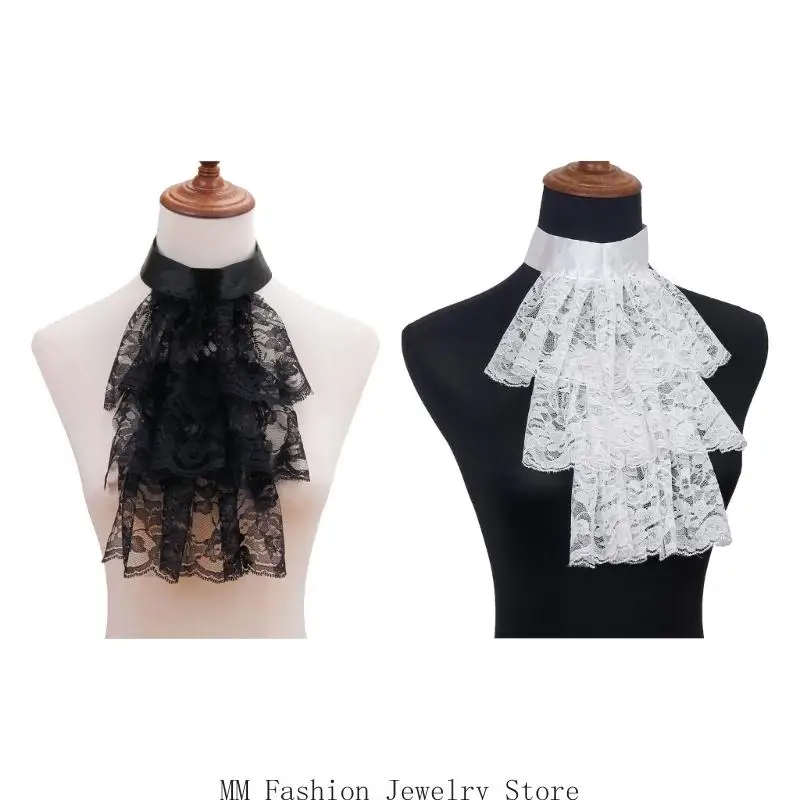 Layered Decorative Faux Collar, Detachable Lace Collar Insert Accessory for Round Neck V Neck and Daily Outfit Matching D0UB