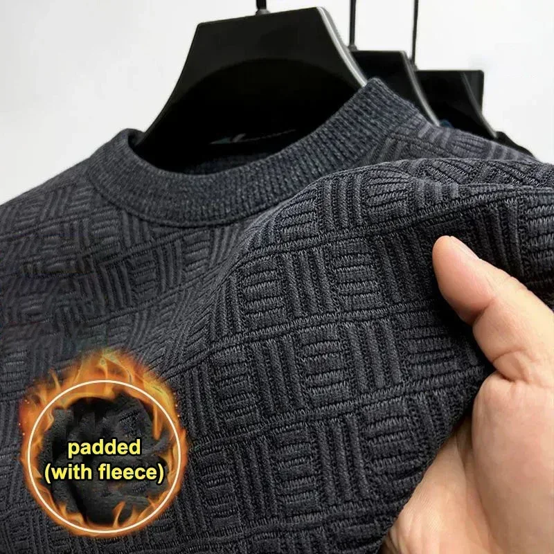

Men's Thickened Sweater Knitted Sweaters Three-dimensional Jacquard High-grade Crew Neck Warm Casual Top Pullover Jumper