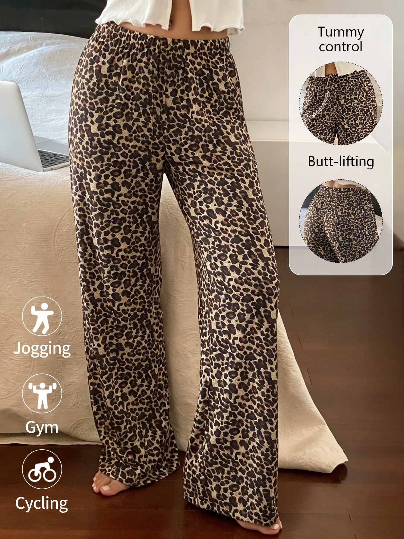 Womens Leopard Print Pajama Pants Elastic Waist Comfortable Casual Long Trousers Soft Loungewear Sleep Pants For Home Daily Wear
