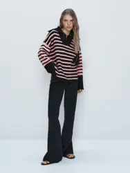 Ethereal MD 2023  autumn new style of Loose inside with patchwork striped zipper turtleneck knitwear