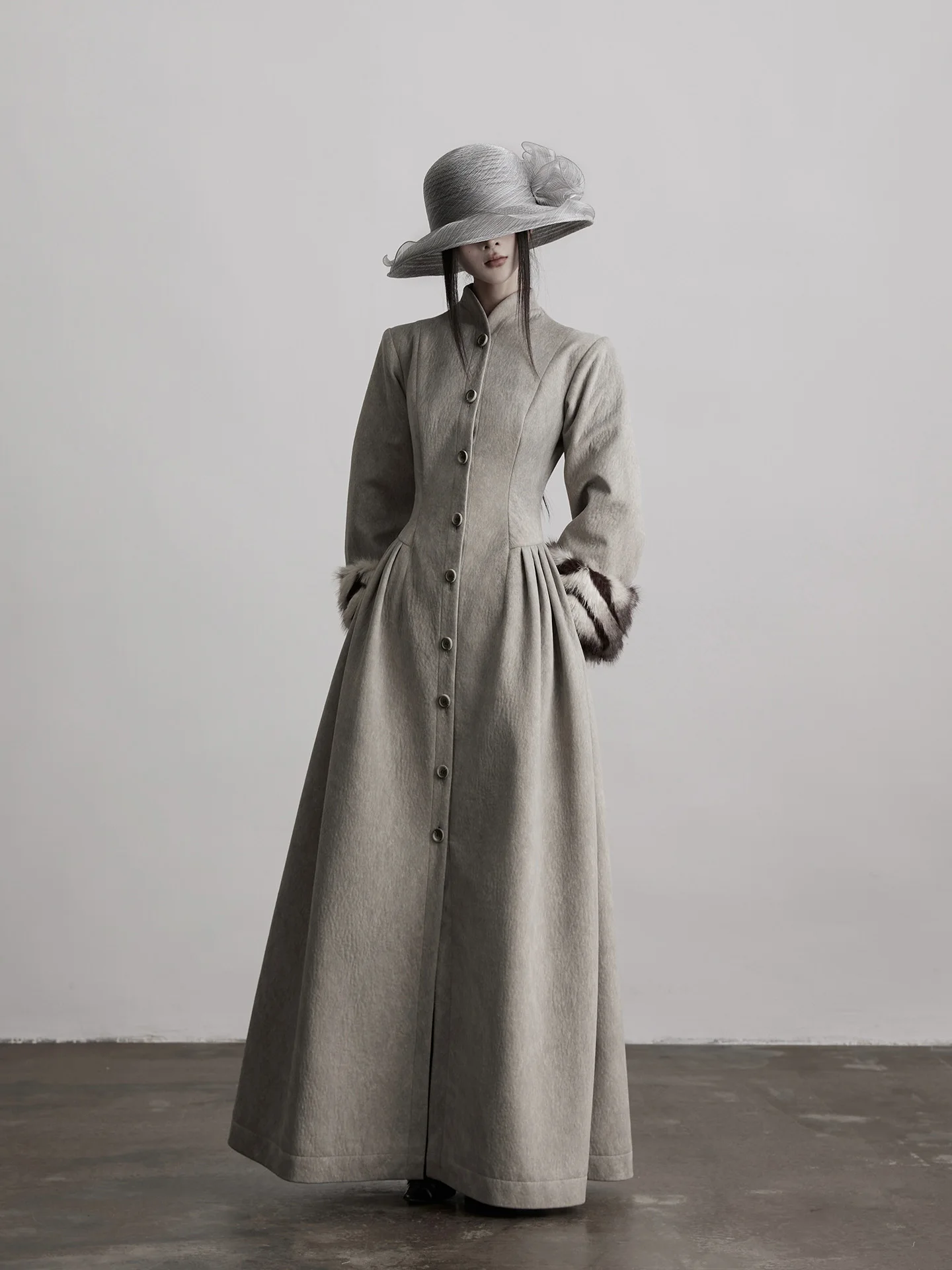 

Ele Indue Faux Fur Trimed Waist Coat Perfect Proportioned Long Coat Outerwear for Women in Winter Stand Fit Button D...