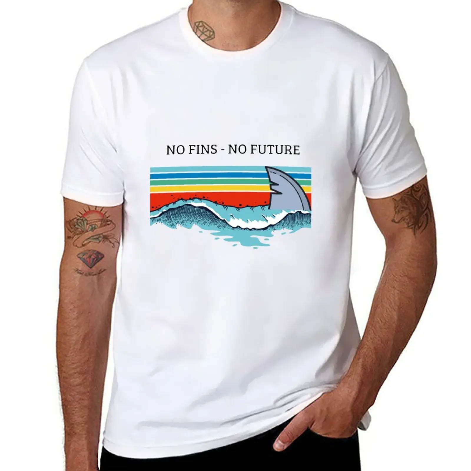 New NO FINS NO FUTURE - thrust fish caudal fin dorsal fin T-Shirt customized t shirts sweat shirts men t shirt