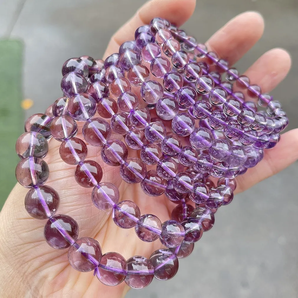 JD 7A Natural Brazilian Ice Amethyst Bead Bracelets Women Light Purple Energy Crystal Stone Strand Bracelet Reiki Healing Gifts