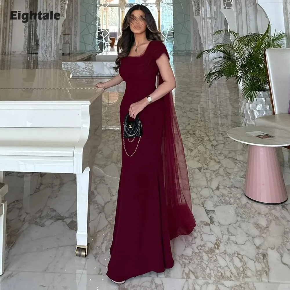 

Eightale Arabic Evening Dress Customized Strapless Burgundy Stretchy Satin Mermaid Prom Wedding Party Gowns