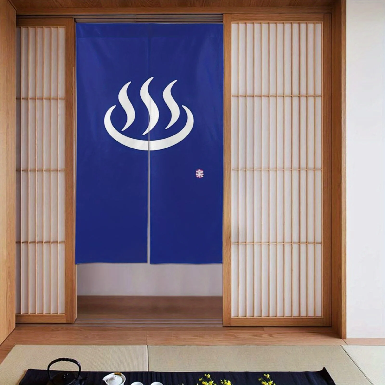 Japanese Onsen Steam Door Curtain Blue Art Decor Traditional Bath Partition for Home