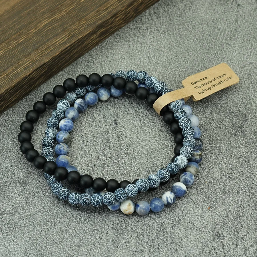 Hiphop Rock 3 Teile/satz 6mm Stein Perlen Armband Mann Mix Farbe Perlen Elastische Meditation Armband Thanksgiving Day Homme geschenk Joias