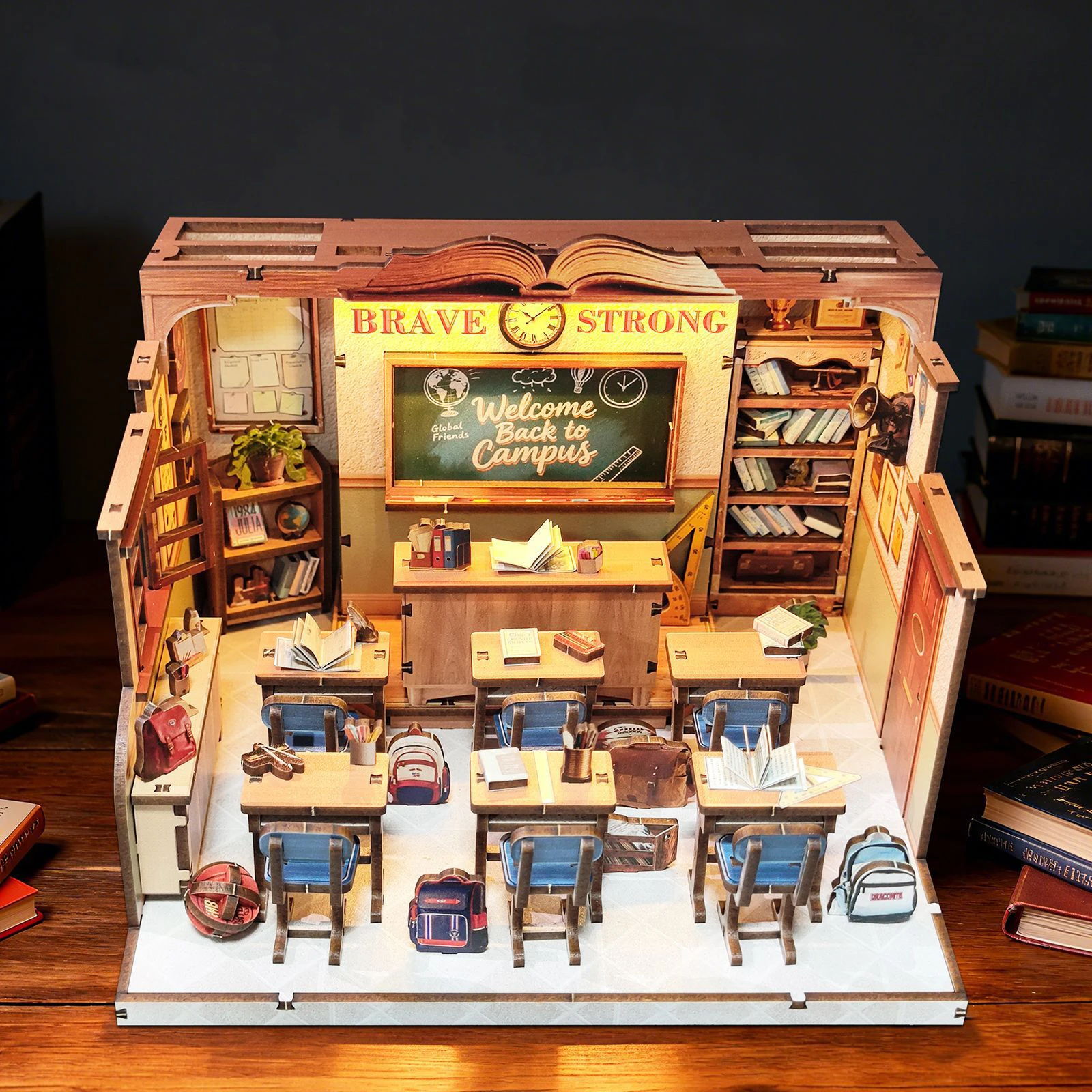 DIY Houten The Classroom Casa Miniatuur Model Kits Student Dagen Poppenhuis met Meubels 3D Puzzel voor Vrienden Verjaardagscadeaus