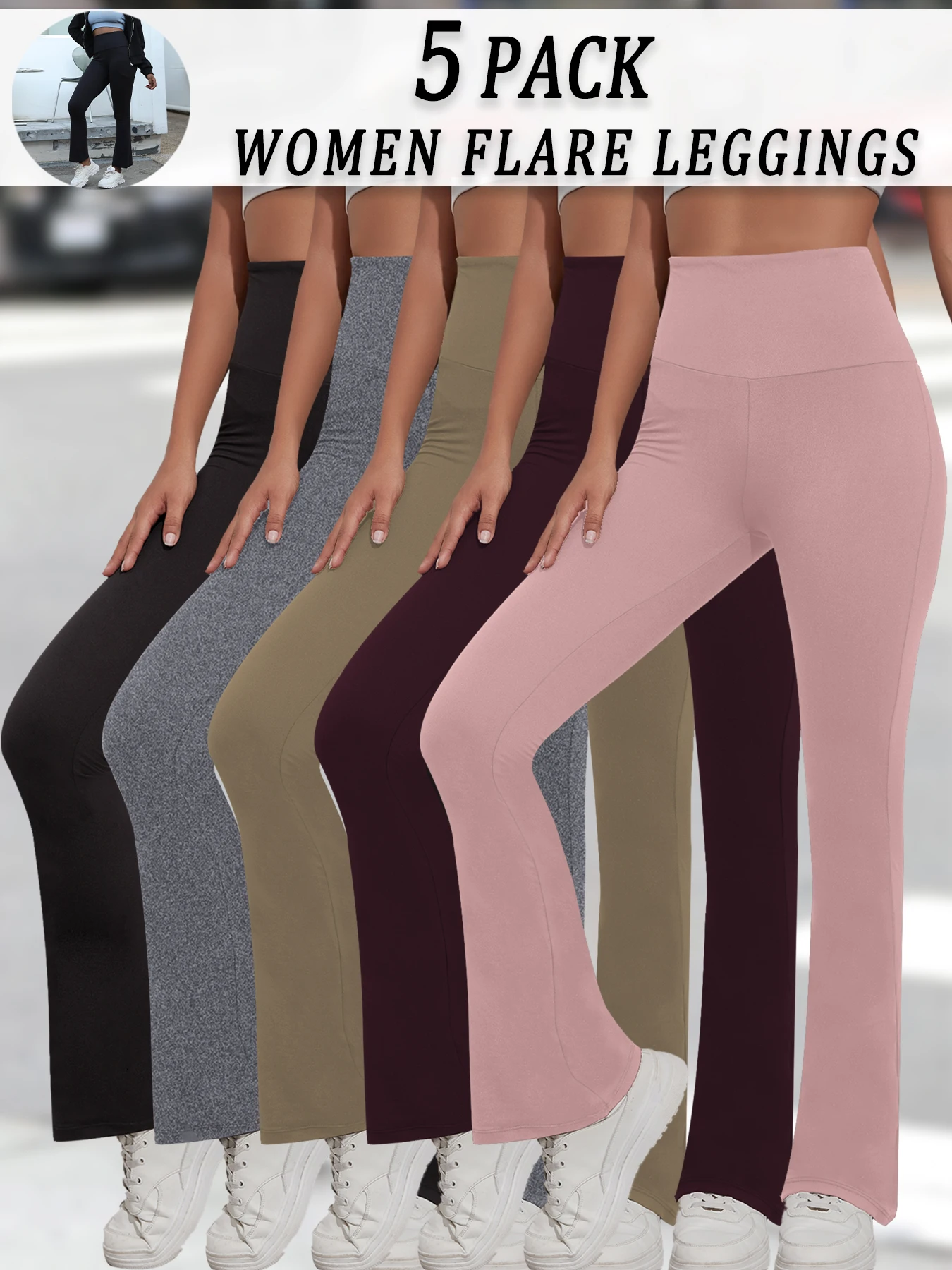 5 Pack Women's Super Soft Flare Pants High Waisted Tummy Control Workout Yoga Push Up Gym Fitness Leggings Bell Bottoms