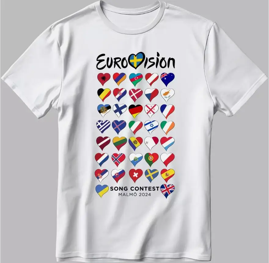 All Flag Eurovision Song Contest MALMÖ White-Black Women 2024 Woman Streetwear High Quality O-Neck Short Sleeves T-Shirt 61306