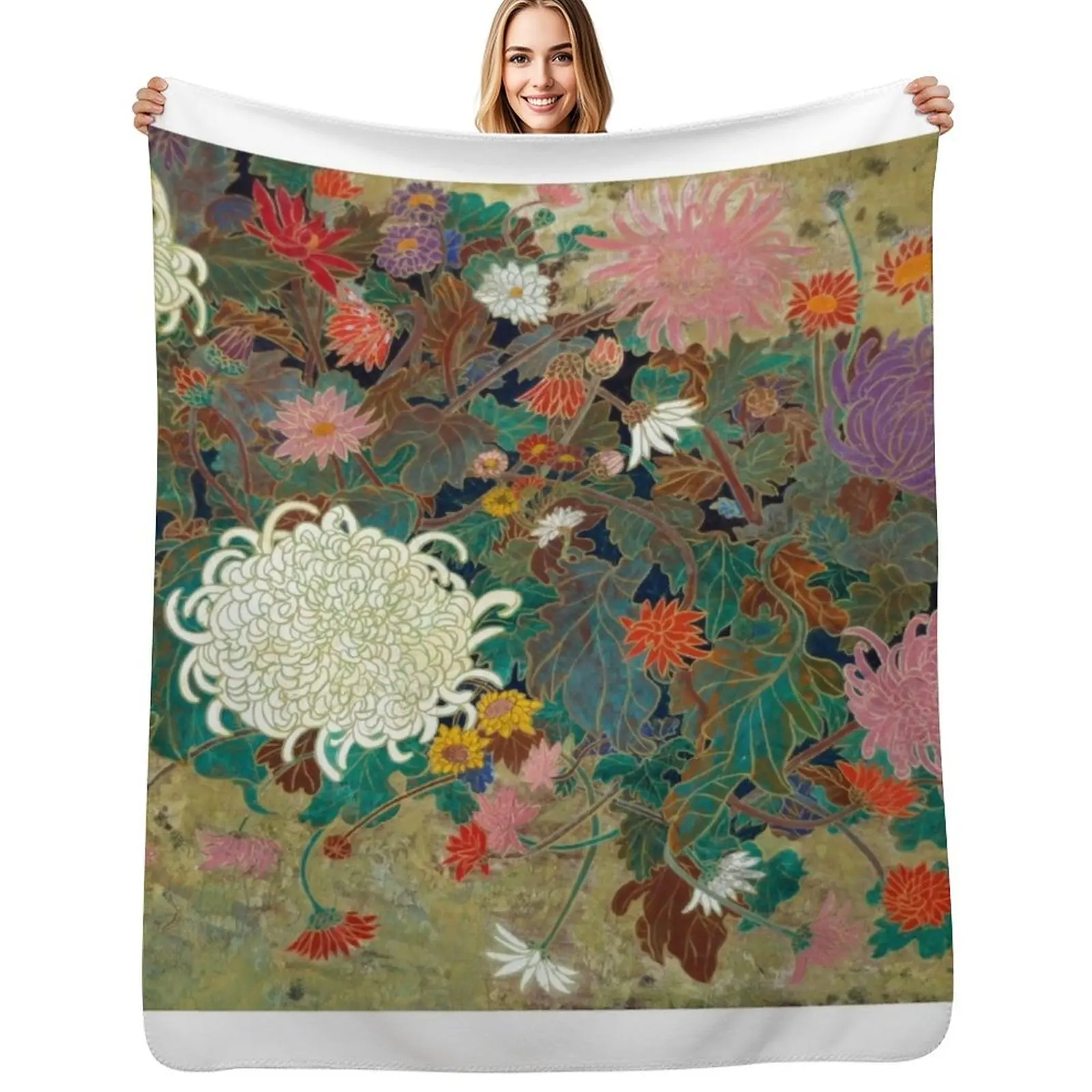 

flower【Japanese painting】 Throw Blanket Warm Accent Blanket for Living Room Decoration