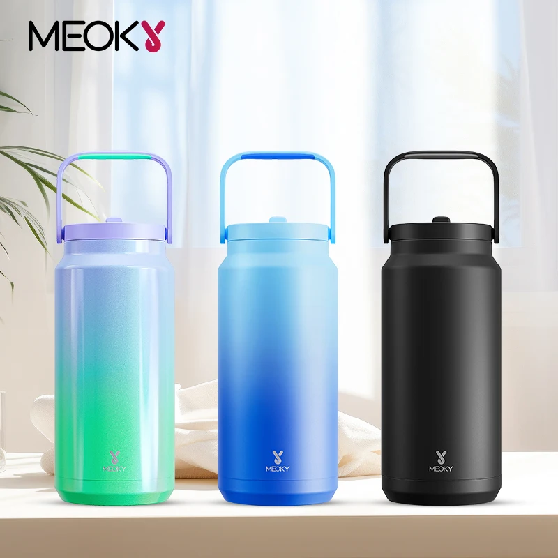 Meoky 64oz Tumblers Double Wall Water Thermal termos Coffee Mug Flasks easy to carry Stainless Steel Thermoses Cup Bottle