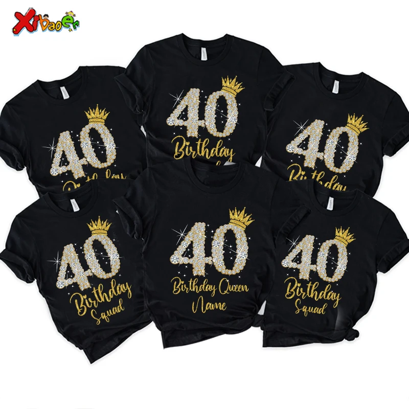 

40th Birthday Queen Shirt Diamond Family Matching Outfit Birthday Crew TShirt 40th Party Custom Name Shirt Family Birthday Squad