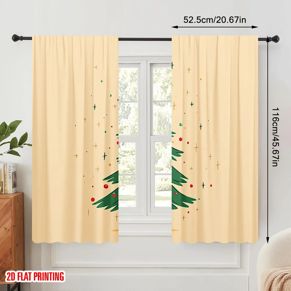 2pcs,2D plane printing Curtains&Window Treatment Christmas Tree_b (3) Versatile Polyester (without rod) Decorations For Home