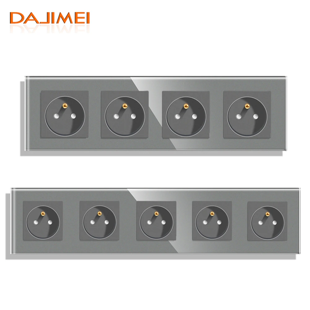 DAJIMEI France Poland Standard 4/5 Outputs Wall Sockets 16A Toughened Crystal Glass Panel 110V-250V Electrical Outlet for Home