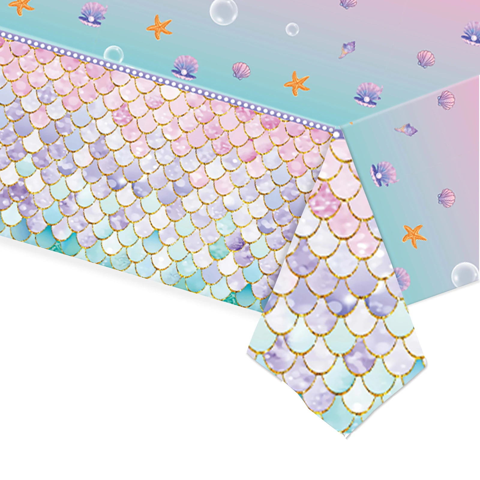 1pcs Mermaid Shell Scale Tablecloth 130X220CM Large Size Party Supplies Disposable Tablecloth Children's Birthday Party Supplies view 5