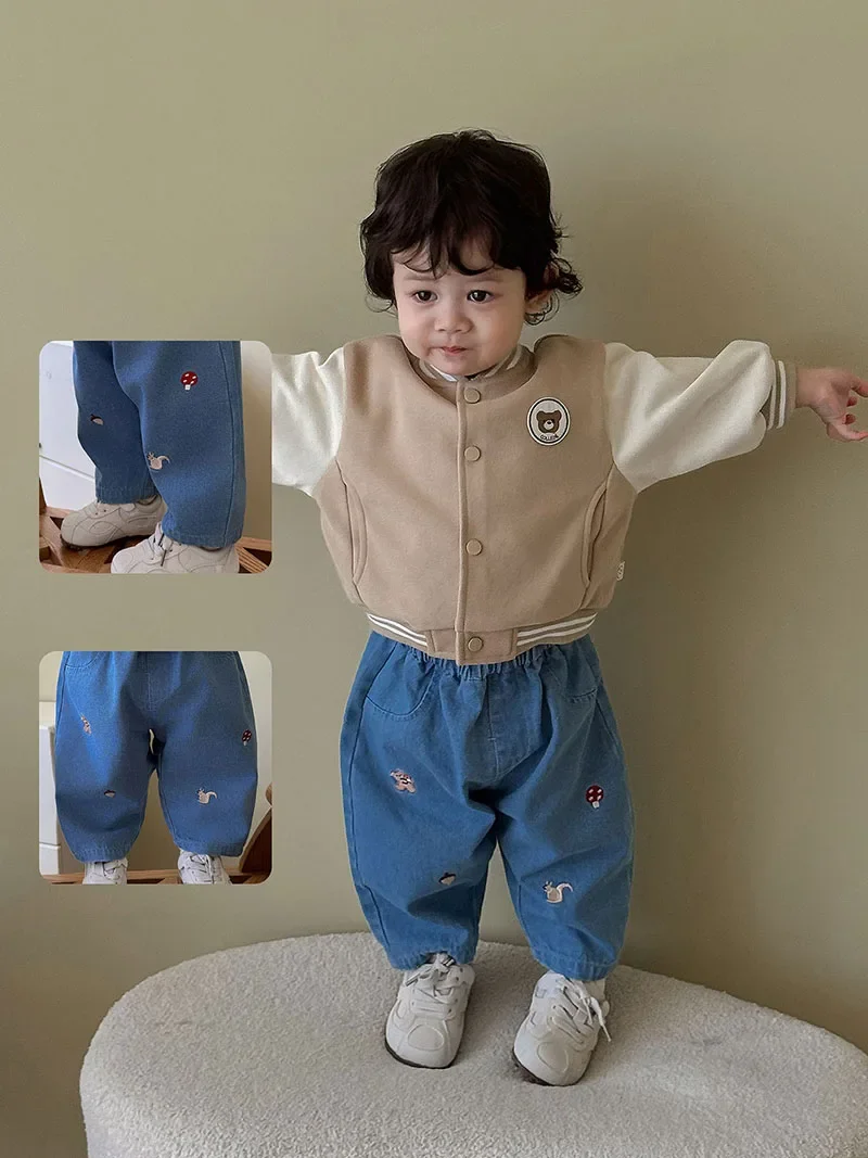 

Autumn New 0-5Y Toddler Stiped Casual Pants Cute Embroidery Kids Boys Jeans Fashion Children Trousers