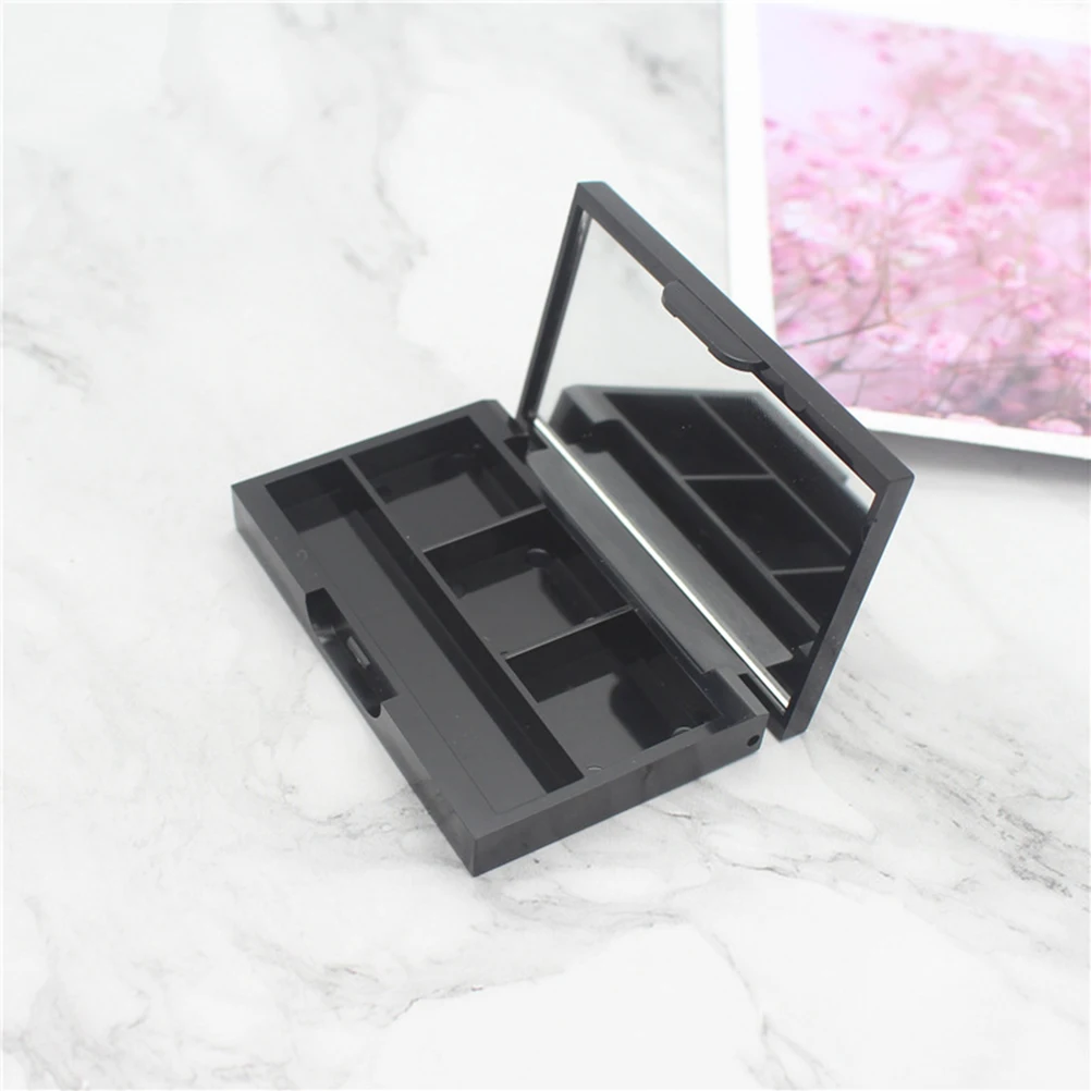 

4pcs Eyeshadow Box Empty 3+1 Compartments Mini Travel Palette For Fashion Eye Makeup Storage Small Size Easy Carry (Black)