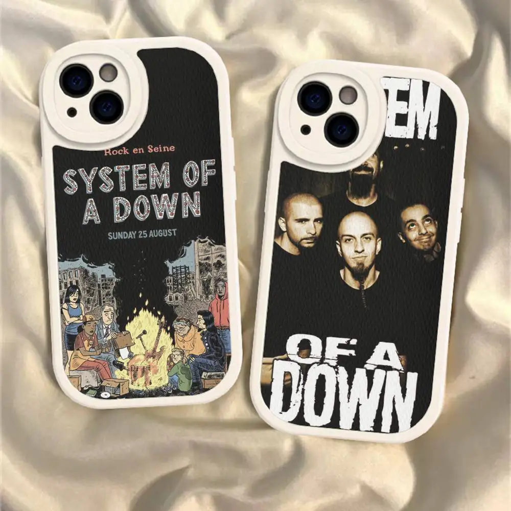

Metal System Of A Down Band Phone Case For IPhone 16 15 14 13 12 11 Pro Max Plus Soft Leather Cover