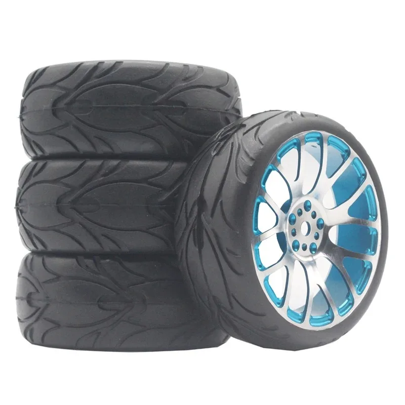 1/10 Scale RC On-Road Wheel & Tire Pair | CNC Aluminum Alloy Rims 12mm Hex Hub for Tamiya TT-01 TT-02 XV-01 PTG-2 HSP Drift Car