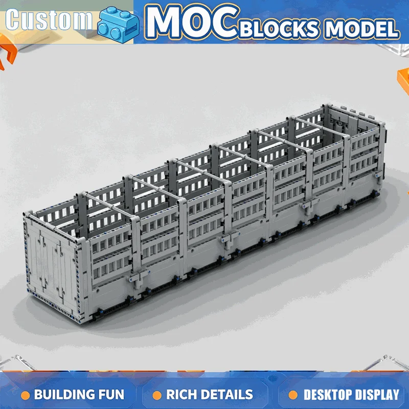 1490PCS Gray Fence Freight Rail Car Building Blocks Railway Transport Wagon Model DIY Assembly Creative Collection Display Gift