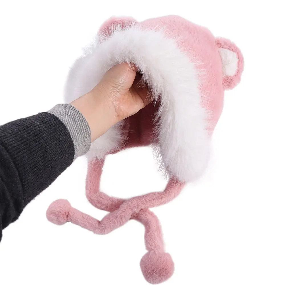 

Trendy Korean Cute Bear Ear Hat Warm Plush Faux Fur Bucket Hat Casual Outdoor Women Fluffy Hats Girls