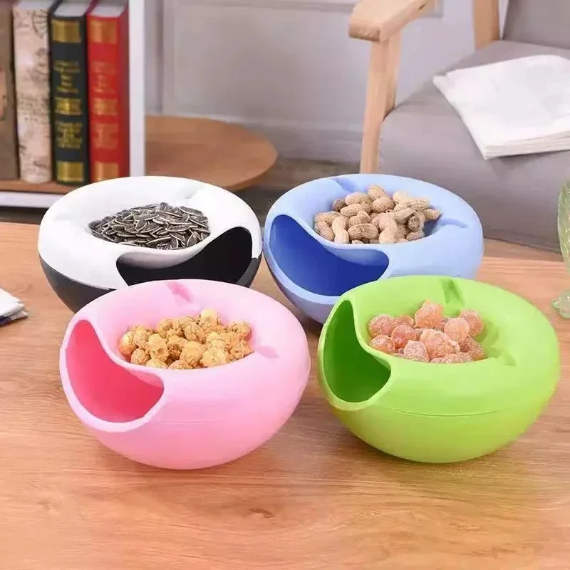 Fashion Plastic Fruit Dish Snacks Nut Melon Seeds Bowl Double Layer Candy Plate Multifunctional Fruit Plate 20*10cm