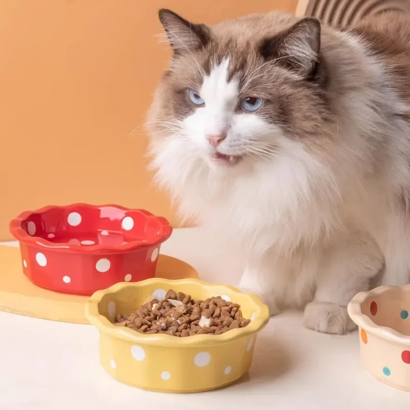 

Cute Dot Designs Cat Bowl Pet Ceramics Bowl Cat Food Feeder Small Dog Colorful Water Bowls Pet Suppliers