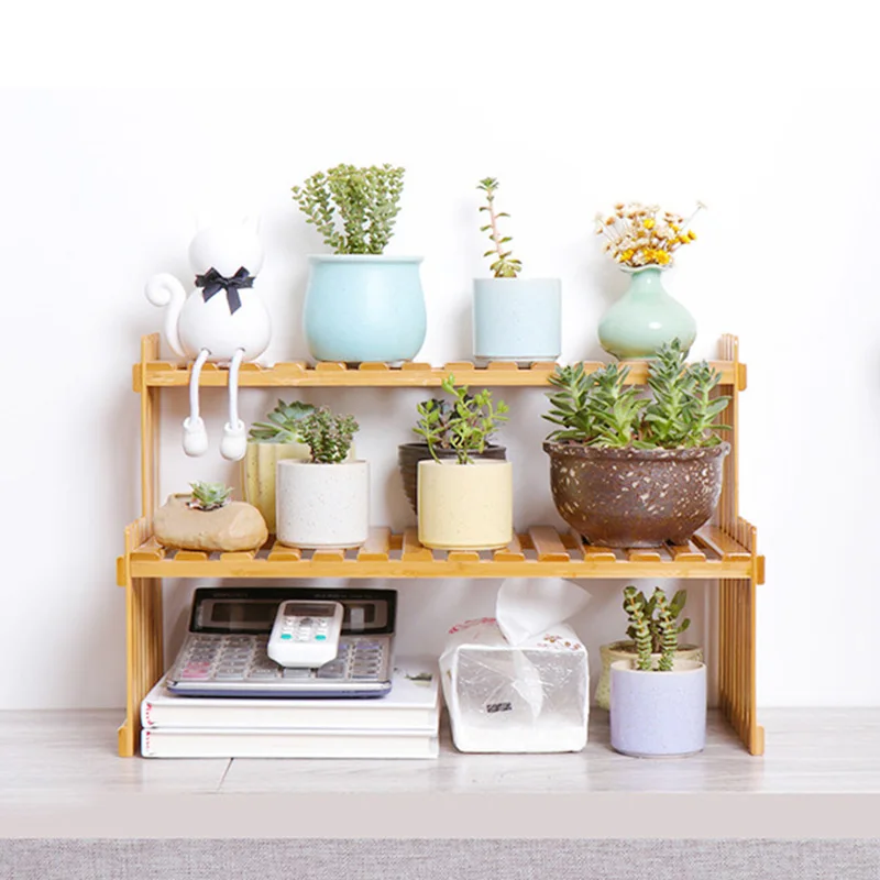 Office Household Plant Display Rack Desktop Storage Rack Bamboo Flower pot rack Stand Plant Shelves Decorative wooden shelf