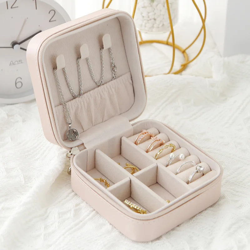 10pcs Jewelry Storage Box Jewelry Organizer Earrings Necklace Ring Jewelry Box Portable Waterproof Leather Zipper Jewelry Case