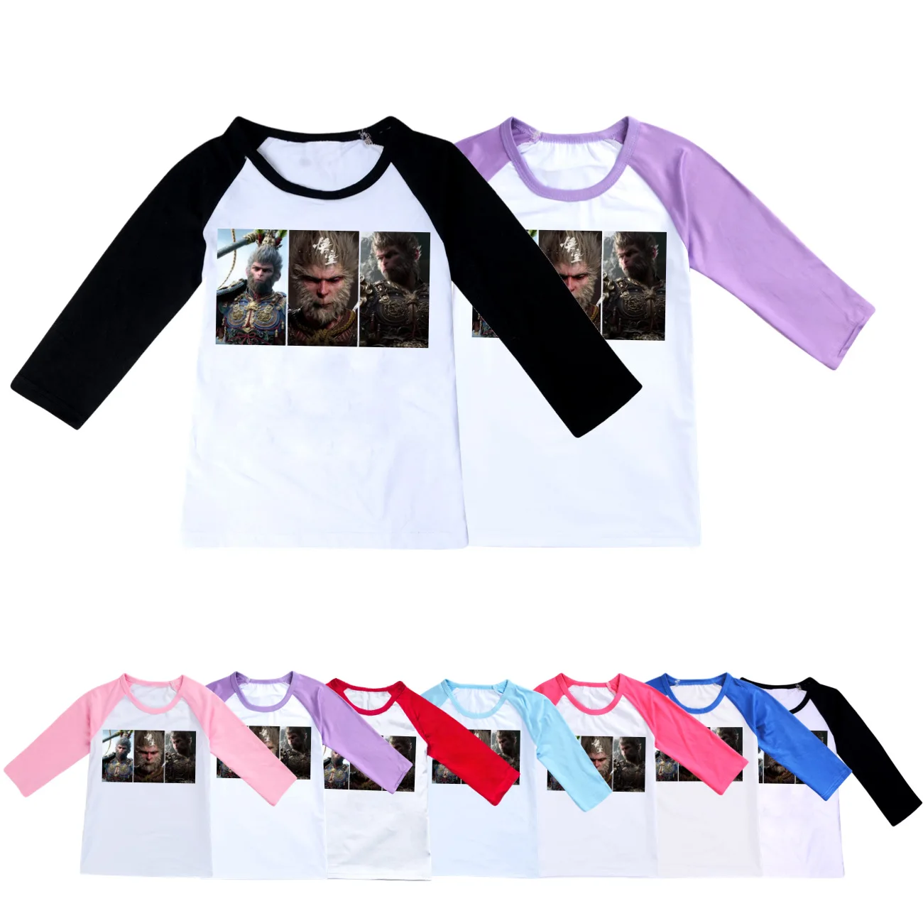 Hot Sale Role Playing Games Black Myth Wukong Kids Three Quarter Tops Teenagers Boys Casual T-shirt Baby Girls TShirt