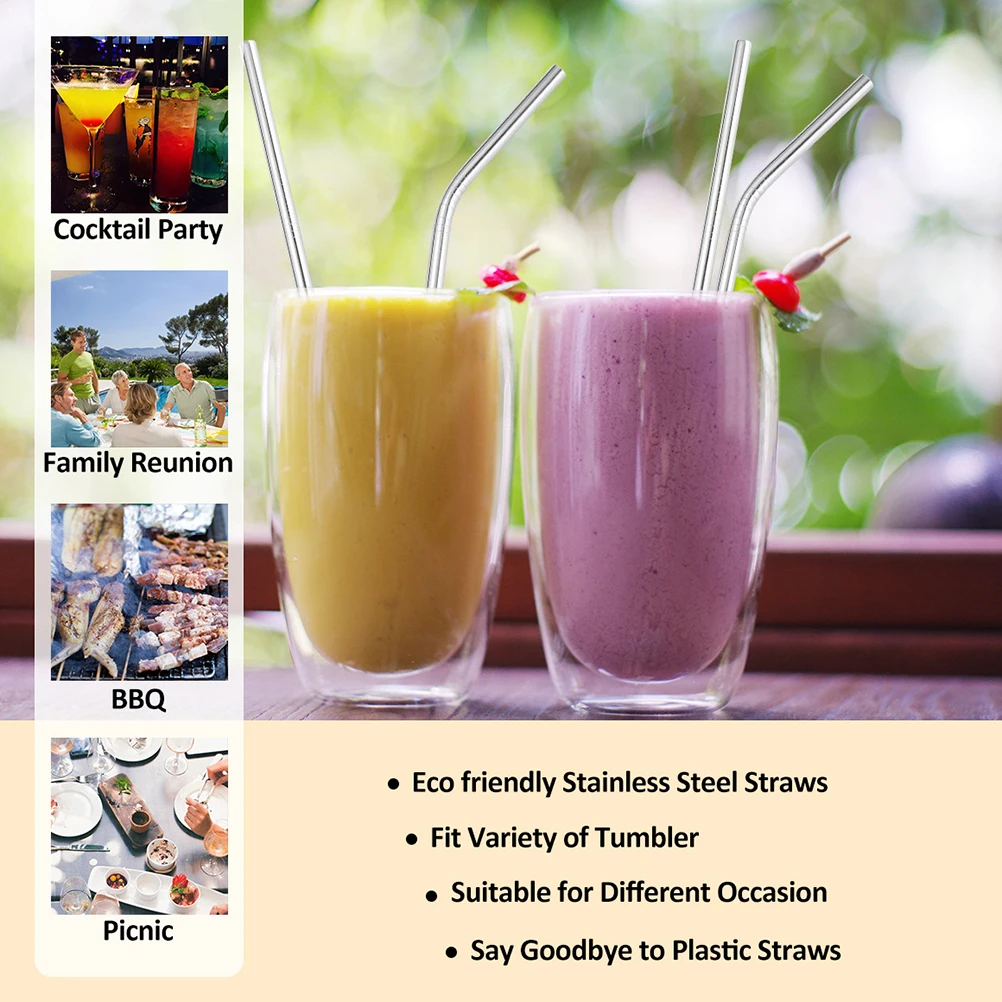 

8pcs Stainless Steel Straw Set Reusable Drinking Straws Food Grade 304 Portable for Travel Home Office Cocktail Accessories
