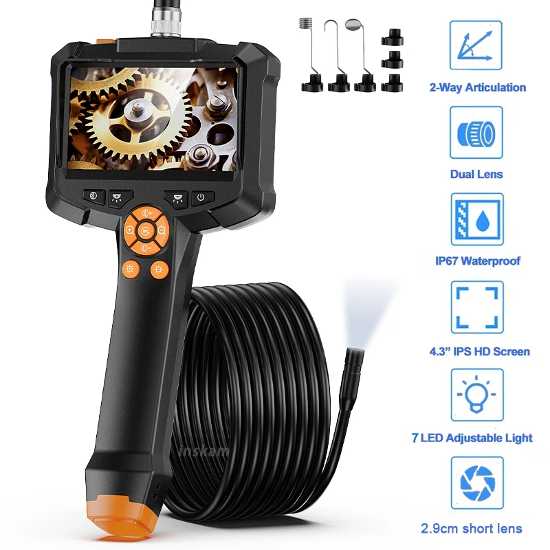 Handheld Endoscoop Camera 4.3 "LCD 1080P Digitale Borescope Inspectie Camera 1/5/10m Semi-stijve Snake Kabel voor Auto Reparatie
