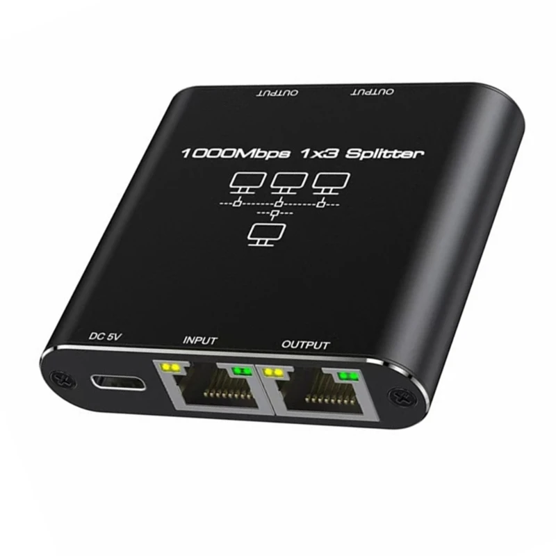 Distribuidor red 1 en 3 interfaces RJ45 divisor Internet 1000Mbps para redes oficinas pequeñas